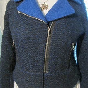 Fitted Blue MOTO Asymmetric Zipper Jacket Sz 12 from French Connection
